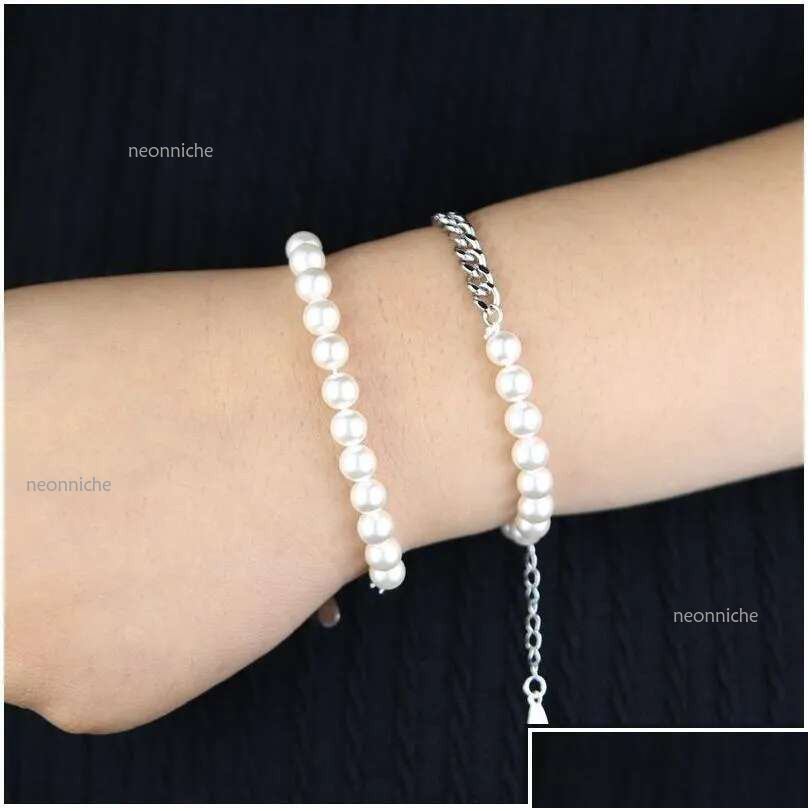Other Jewelry Sets Classic Half Pearl Cuban Chain Beaded Necklace Bracelet Women Lady Girl New Fashion Iced Out Zirconia Hip Hop Best Ot6Wm