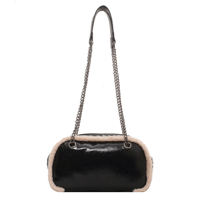 2025S Designer Women S Bag Texture Lamb Wool Women S Splicing New Fashionable Winter Small Square Temperament Chain Shoulder Crossbody Bag