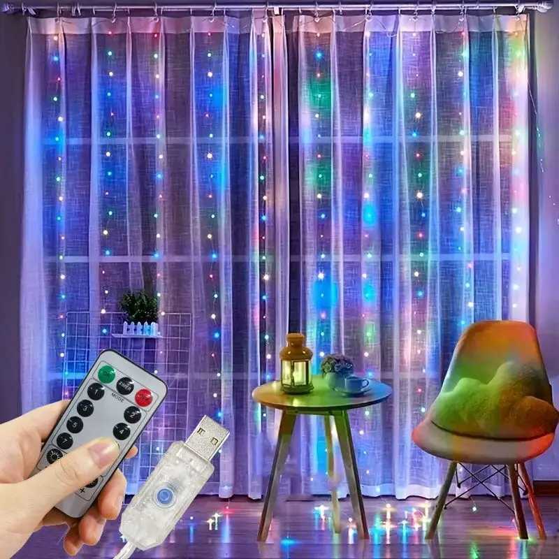 Christmas Light Party Birthday Wall Decoration LED 8 Mode 3/6M Garland Wedding Fairy Light USB Curtain String Lamp Holiday Decor W251107