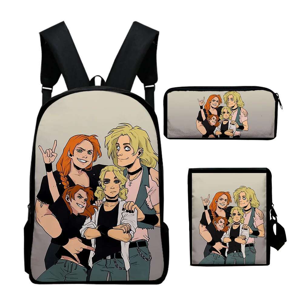 Haruku Novelty Metal Family Anime 3D Print 3Pcs/Set School Bags Laptop Daypack Backpack Inced Shoulder Bag Pencil Case