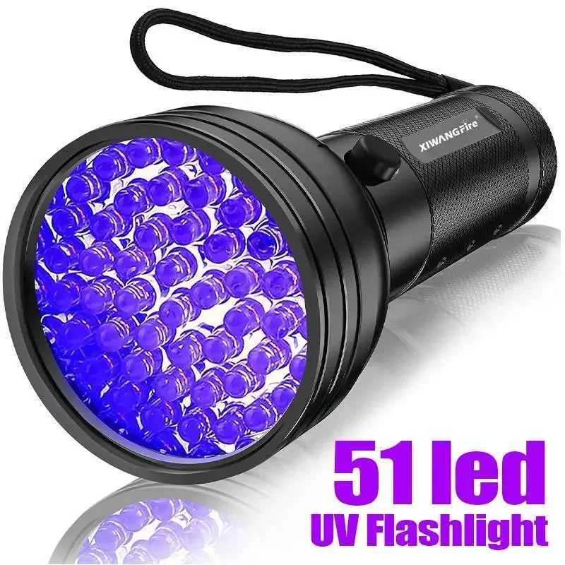 High Power 51 LED Flashlight Purple Light Counterfeit Detector Ultraviolet Light UV 395nm Pet Urine Scorpion Detector UV TorchW251106