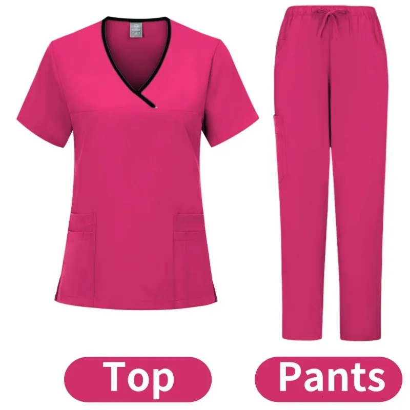 Nurse Beauty Salon Workwear Clinical Scrubs Top Pant Spa Doctor Nursing Tunic Suit Uniforms Woman Scrub Set 250402