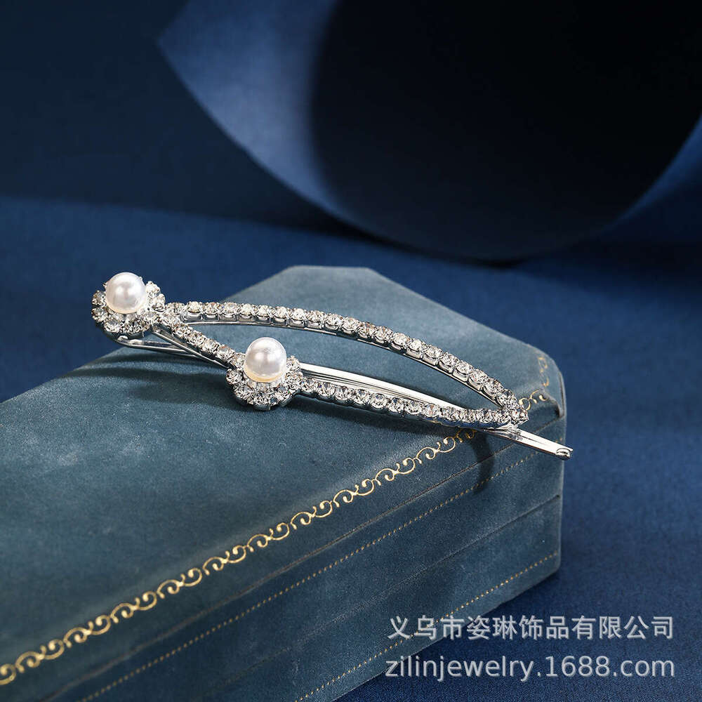 2024 NEW hot selg Korean version rhie hairpin, internet famous bangs duckbill clip, super sparkg full dia pearl edge clip