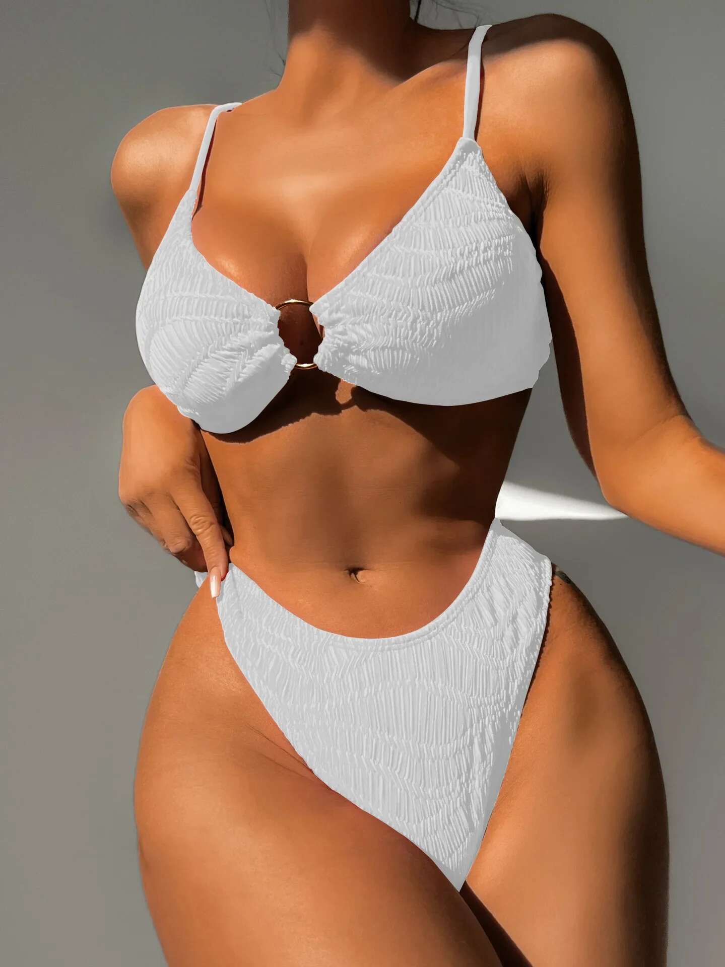 Dongdumaoyi Sexy High Waist Bikinis Sets Women Black White Ring Linked Push Up Swimwear Summer Beach Bathing Suit Two Piece Swimsuit
