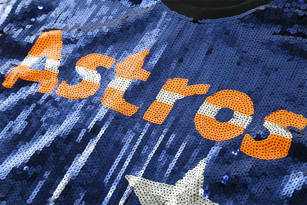 Summer striped patchwork short sleeved letter streetwear loose Tshirt sequins hiphop nightclub straight womens clothing 250407