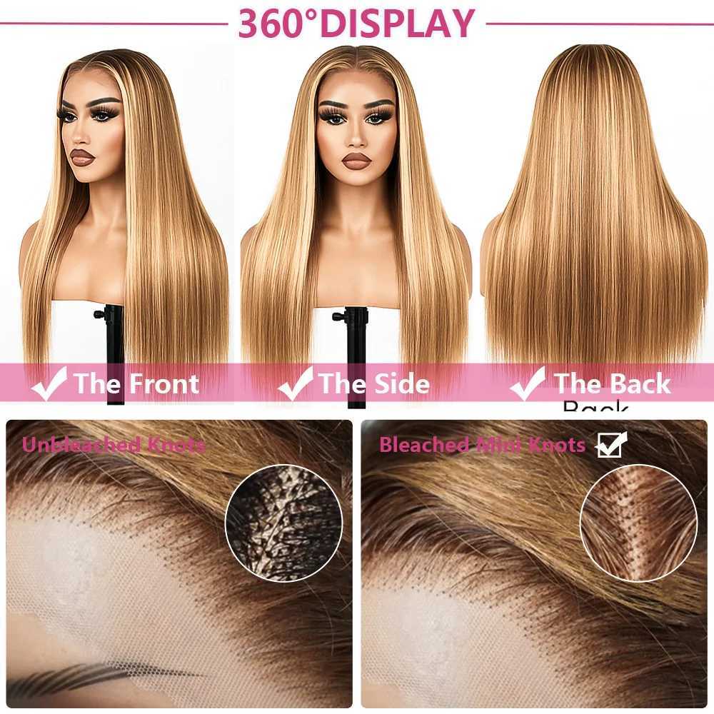 P427 Highlight Bone Straight 13x4 HD Lace Frontal Wigs Human Hair Brazilian Ombre Blonde Colored Human Hair Wig For Women W251107