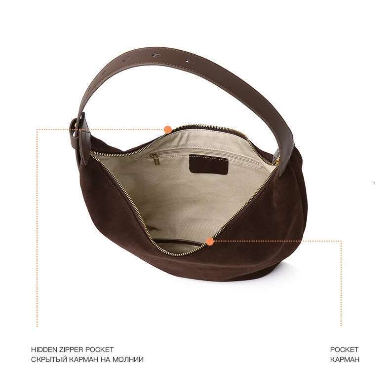 New Autumn Winter Frosted Cowhide Hobo Tote Adjustable Handle Camel Coffee Color Genuine Suede Leather Women Armpit Shoulder Bag