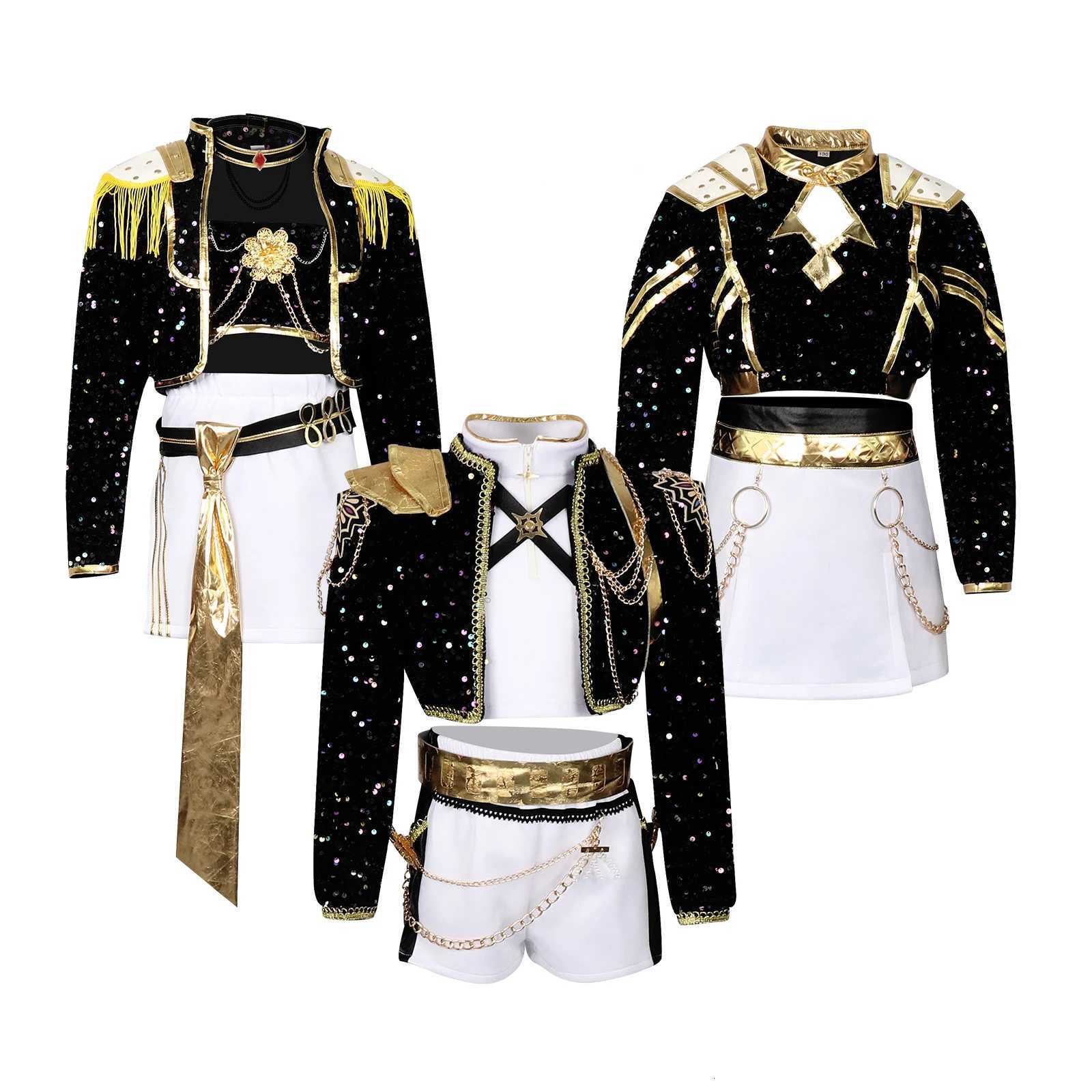Kids Kpop Devil Hunter Huntrix Rumi mila zuoyi Cosplay costume Black and gold set Childrens girl idol role-playing costum W251107