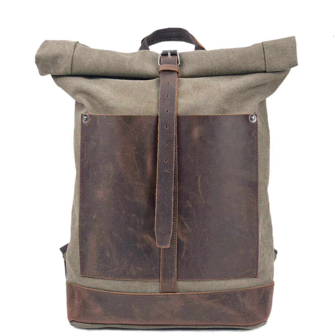 New Vintage Wash Canvas Waterproof Large Capacity Roll Top Expansion Backpack Men's Outdoor Hiking Bag
