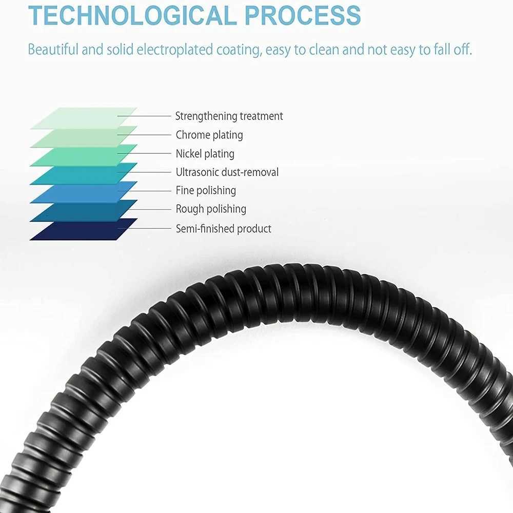 15/2/ Stainless Steel Shower Hose Black/Silver Long Bathro Shower Water Hose Extension Plumbing Pipe Shower Tube Y251107