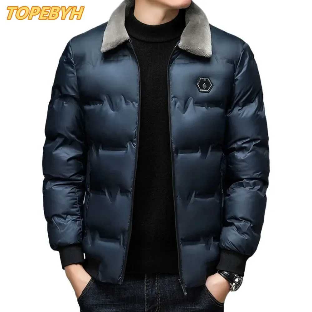 Mens Thickened Cotton Jacket Velvet Collar Short Cotton Jacket with Windproof and Warm Design Parkas CoatsT251107