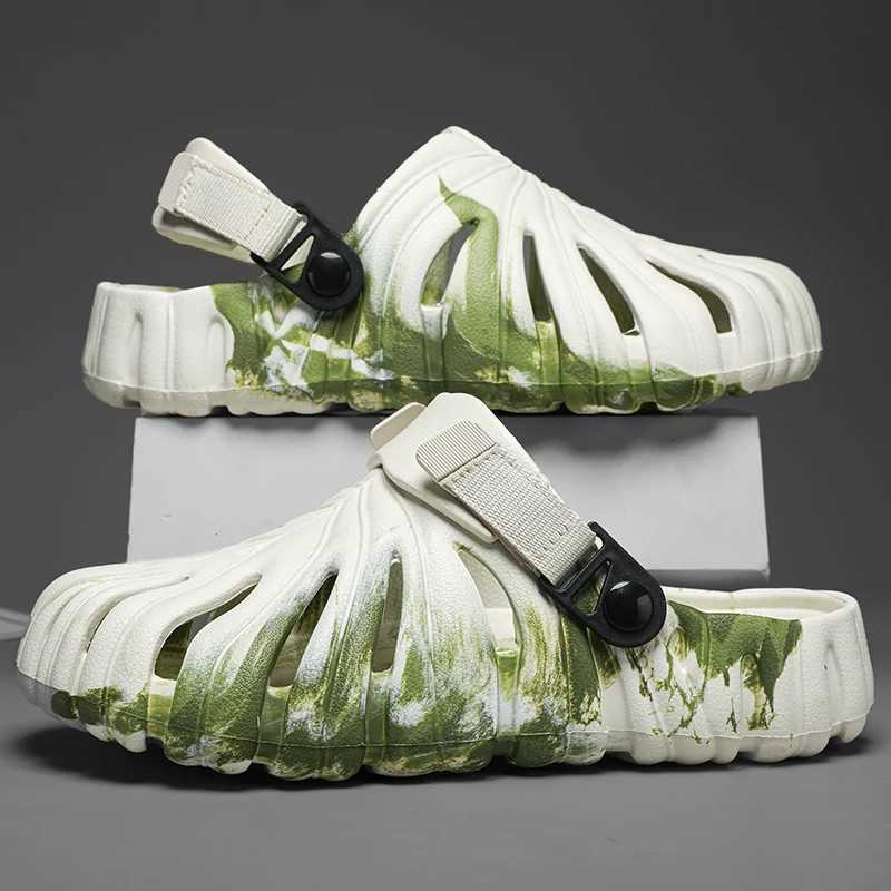 Camouflage sandals Monstera Deliciosa Slippers womens beach sandals outdoor hollow summer non slip PU perforated shoes EU 35-45 M250407