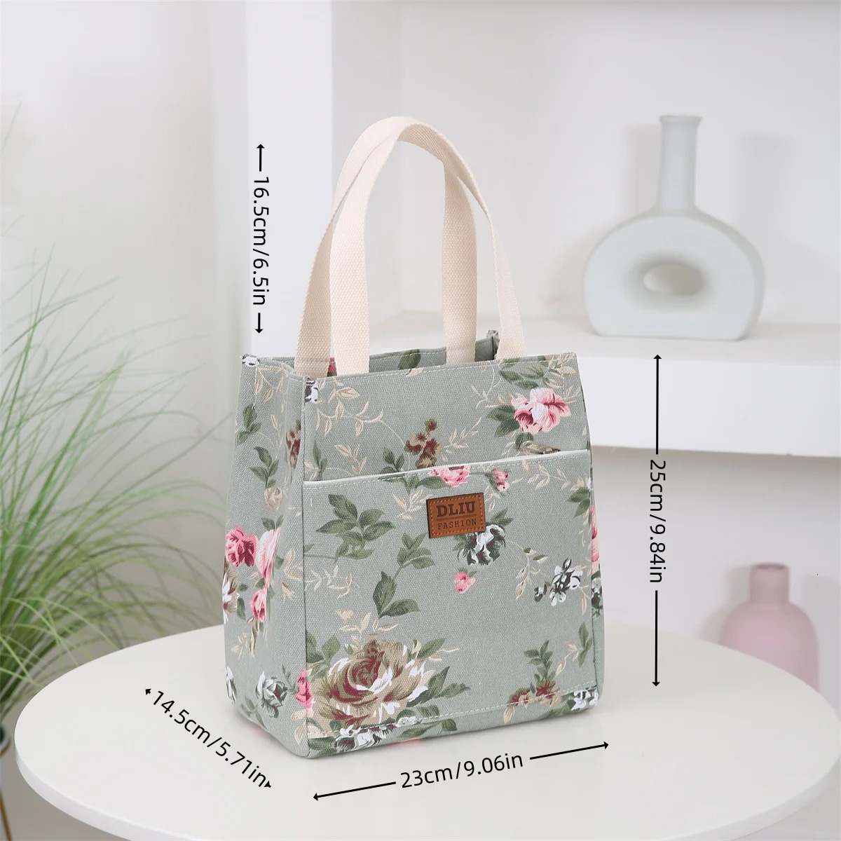 canvas printed fabric handbag work portable multi pocket zipper semi closed daily messy storage bag bento 250401