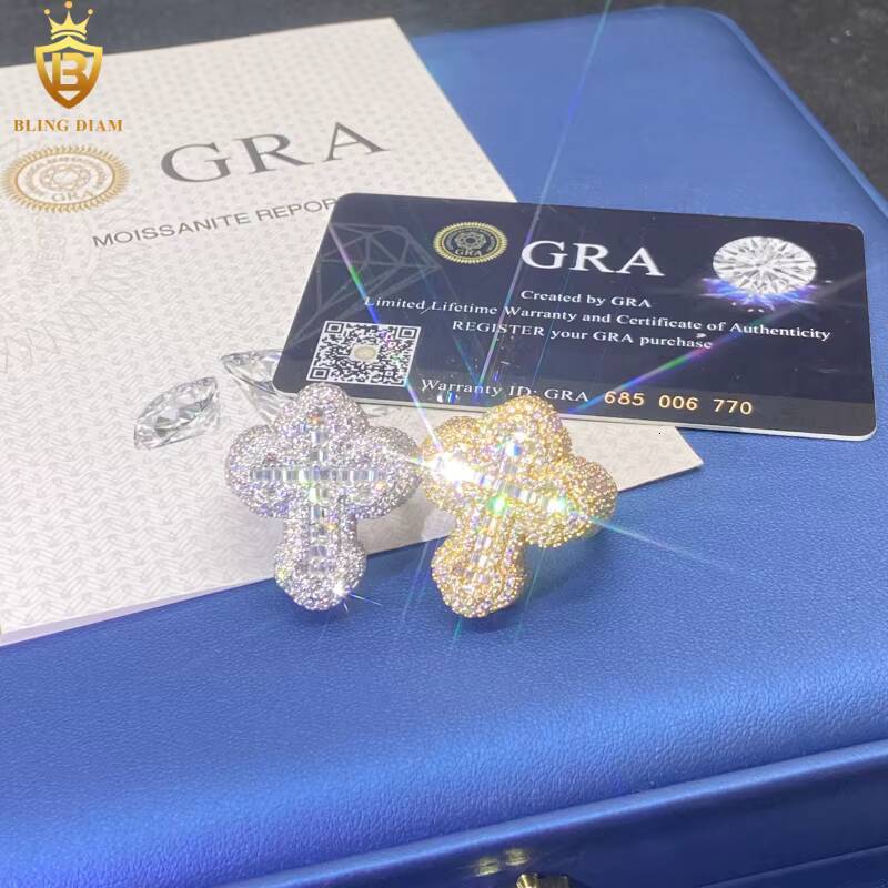 Hot Sale HipHop Cross Ring for Men 925 Sterling Silver Ring Iced Out VVS Moissanite Ring Baguette Cut Pass Diamond Test with GRA