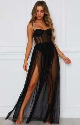 Women Summer Hot Sale Sexy Mesh Pamas Long Dress Sleeveless Soft One Piece Underwear Women's Sleepwear