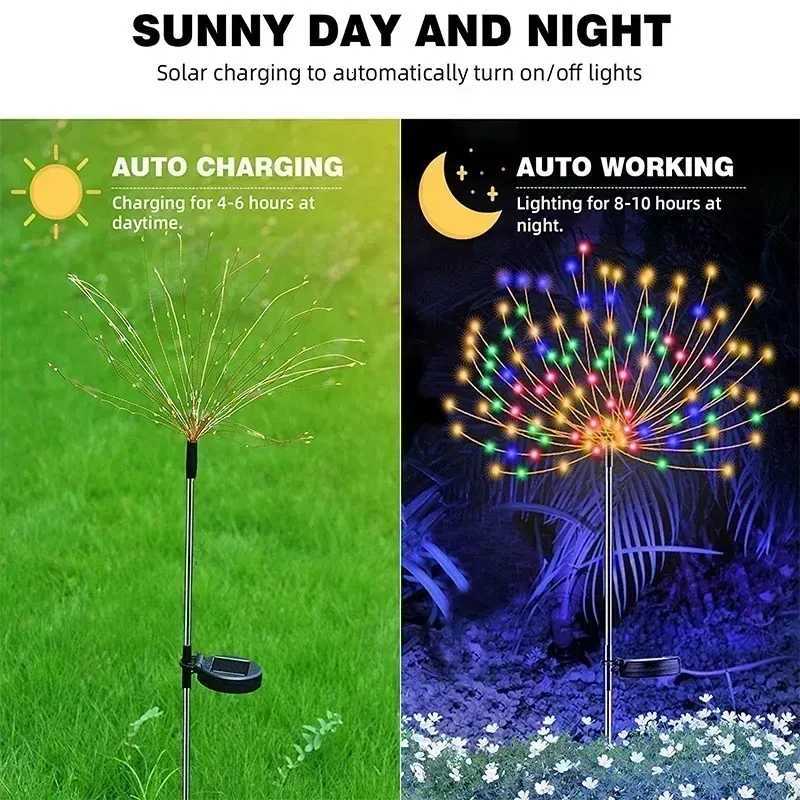 Solar Firework Fairy Lights 60 LED Outdoor Garden Decoration 8 Flashing Modes Lawn Pathway Lights Patio Party Christmas Wedding W251107