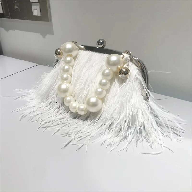 Feather Handbag Evening Crossbody Pearl Snake Chain Shoulder Bag Women Bags Design Party