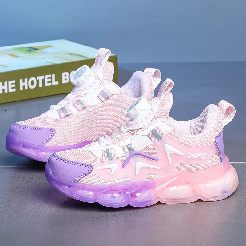 Childrens running shoes spring and summer 24 mesh breathable rotating buckle boys and girls elementary school students sports shoes 250403