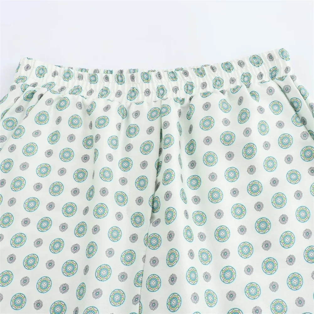 Zach Ailsa Autumn Product Womens Collar Long Sleeve Silk Texture Spliced Printed Shirt Straight Pants Casual Set 250407