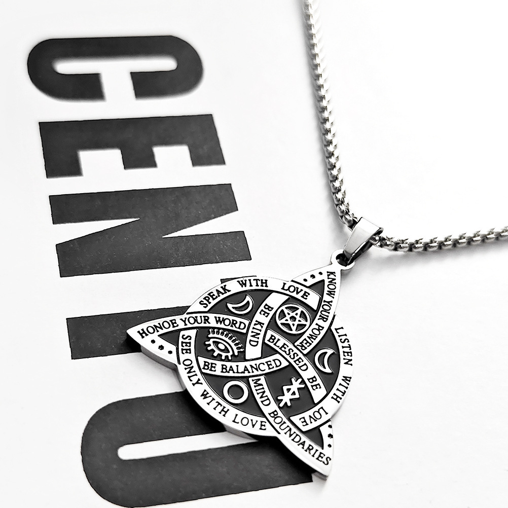 New Personalized Hip Hop Celtic Viking Triangle Men's Trendy Titanium Steel Pendant Star Moon Fan Necklace