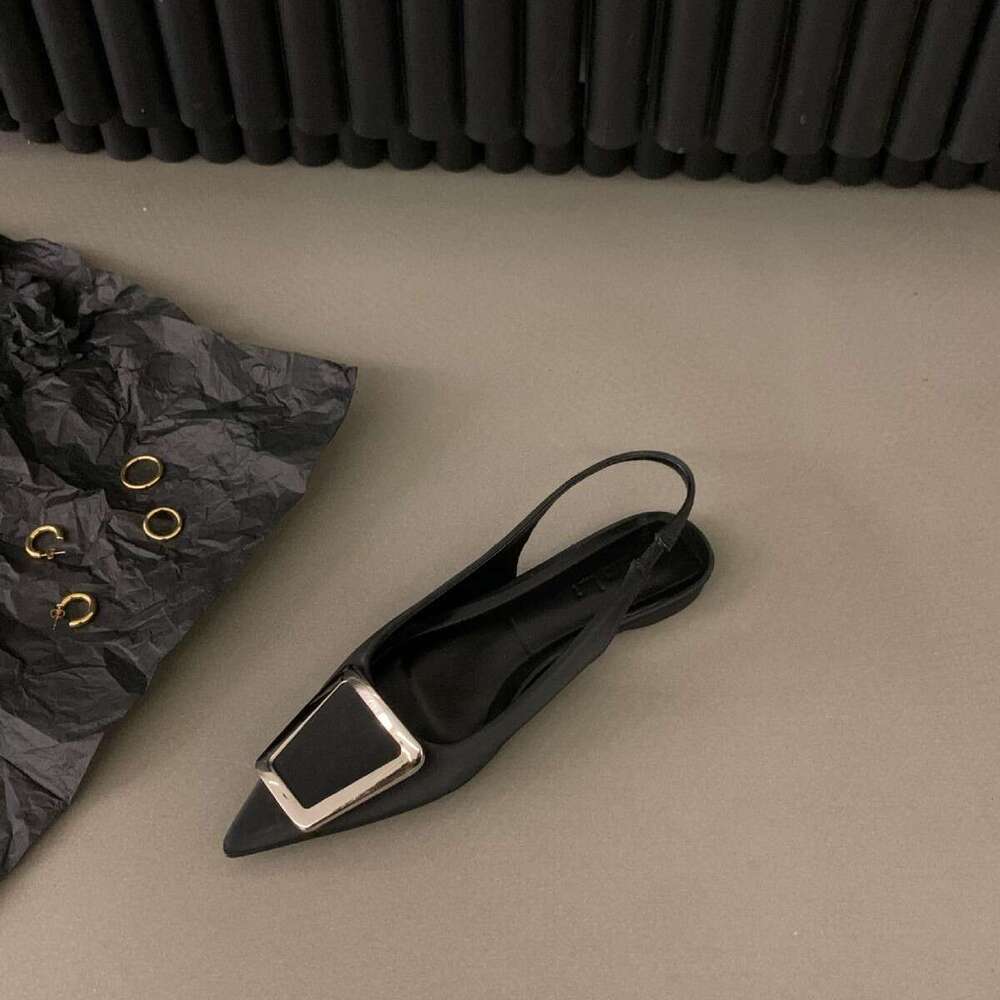 French Style Flat Black Peep-Toe Sandals Fairy 2025 New Spring Summer Pointed Toe Free shipping Rhinestone Elegant Single Shoes