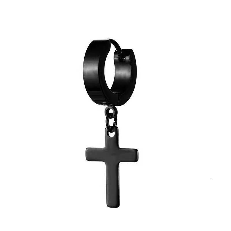Top source cross clip without ear hole pendant earrings, trendy titanium steel fake earrings for male and female students