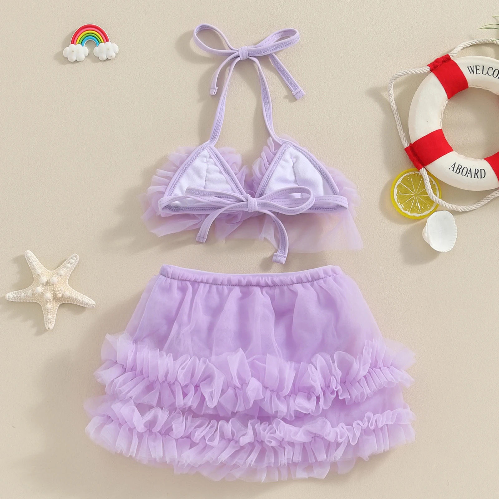 Baby Girls Bikini Beach Swimwear 2 Piece Swimsuits Tulle Camisole PP Shorts Bathing Suits 0-24M 250407