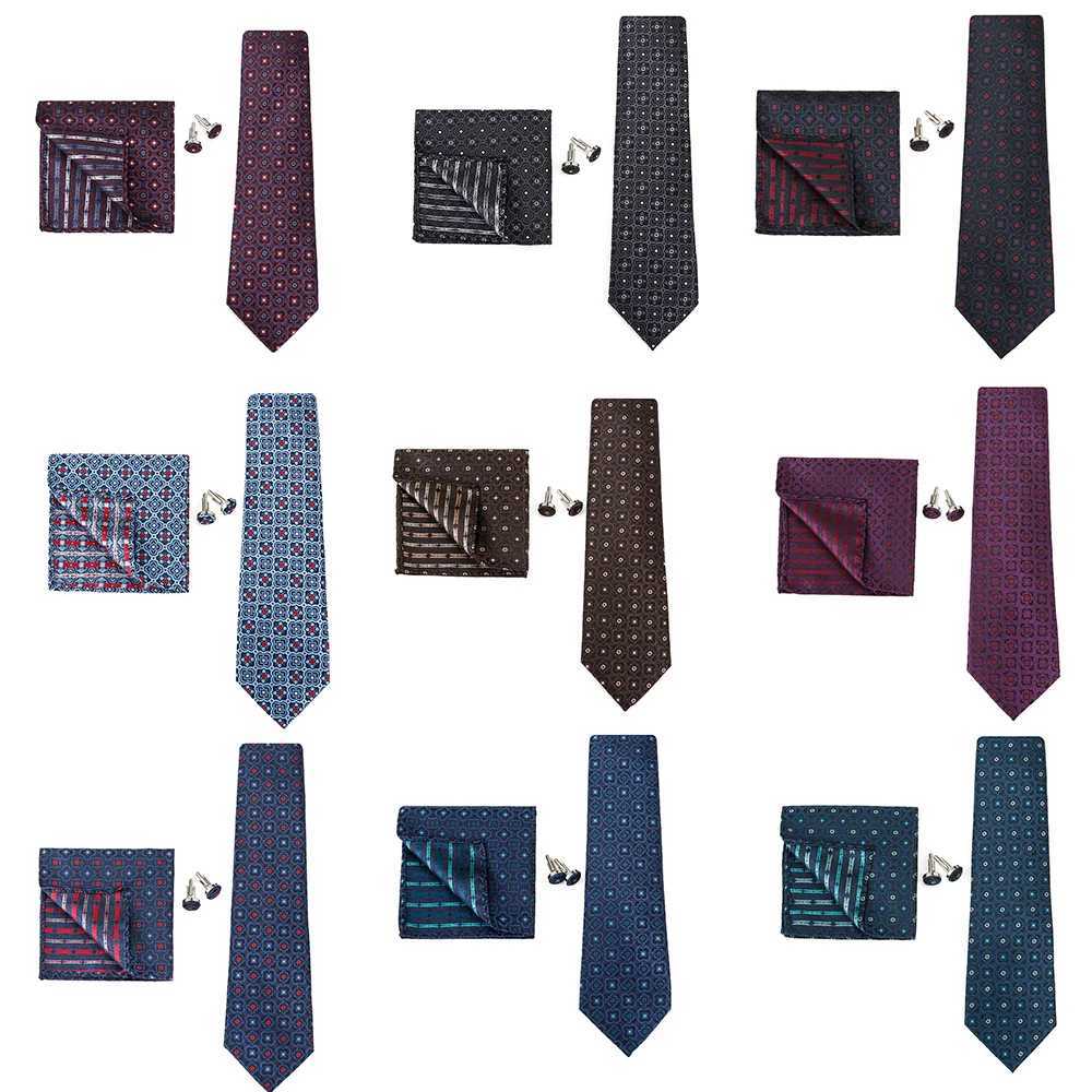 New Classic Mens Ties 7.5cm Green Plaid Print Striped Business Necktie Handkerchief Cufflinks Wedding Party Tie Set Gravatas X250407