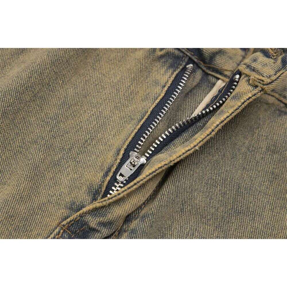 Ripped Patchwork Denim Flare Pants Mens Raw Edge High Street Washed Distressed Loose Beggar Jeans Men Trousers