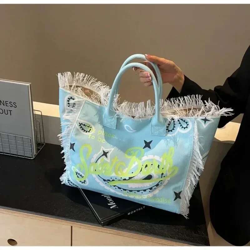 Style Tassel Basic Canvas Women's Shoulder Bags Interior Pocket 2025 New Fashion Large Capacity Pattern High Quality Handbags