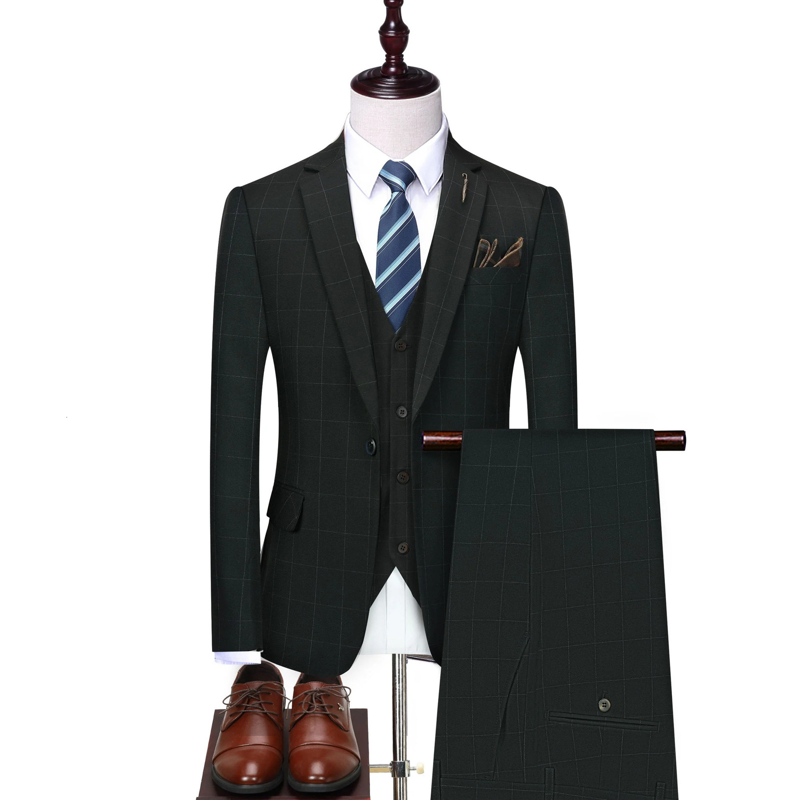 Fashionable Business Casual Gentleman Italian Style Elegant Stripe Slimming 3-Piece Set 250402