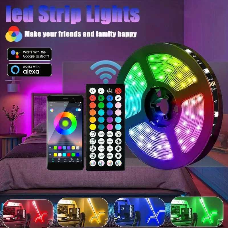 USB LED Strip Light WiFi App Control Tape RGB Bedroom Living Room Self-adhesive TV Backlight 44K Remote Lamp Alexa Diode Lights W251107
