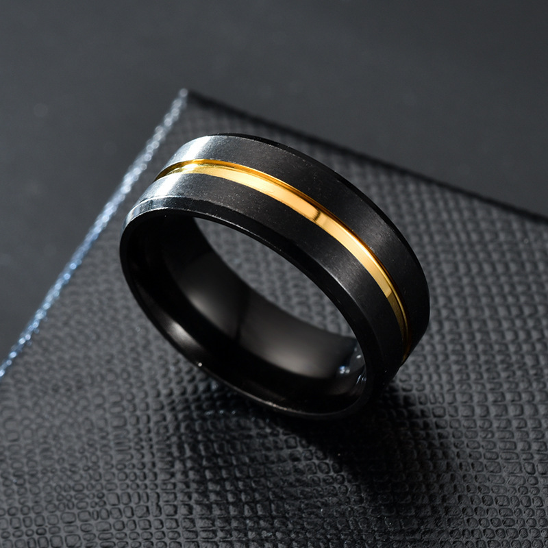 Fashionable two-color brushed stainless steel ring for men