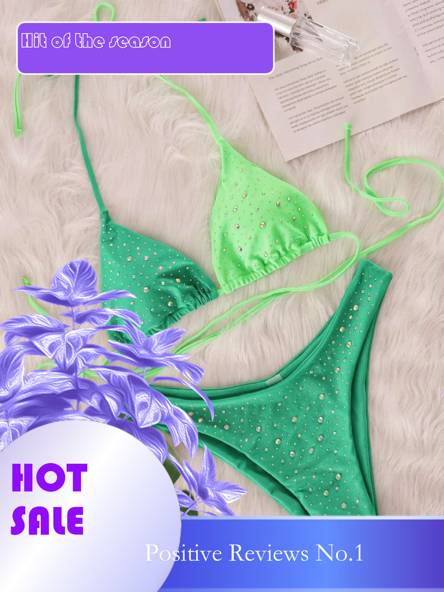 Dongdumaoyi Sexy Green Contrast Bikini Set Women Luxury Diamond Bandage Cross Push Up Micro Swimsuit Beach Bathing Suit Thong Swimwear