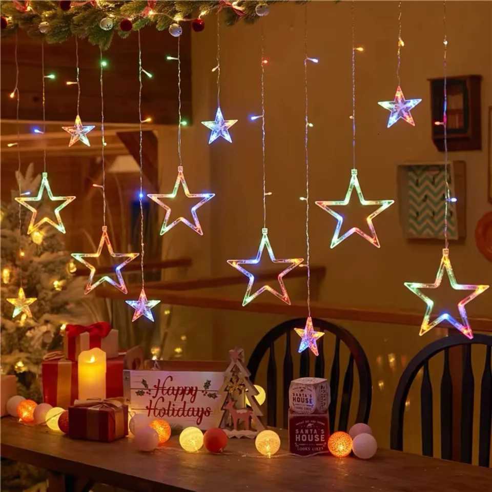 Star Moon String Light Battery Power Christmas Garland Fairy Lamp 35m LED Curtain Light for Garden Wedding Party Festival Decor W251107