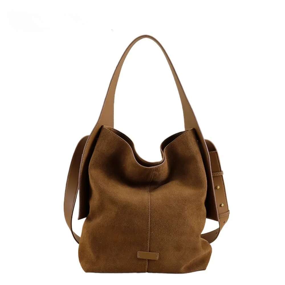 Ins Chic Slouchy Style Soft Touch Bucket Tote Big Genuine Suede Leather Women Shoulder Bag Matte Nubuck Office Ladies Handbag