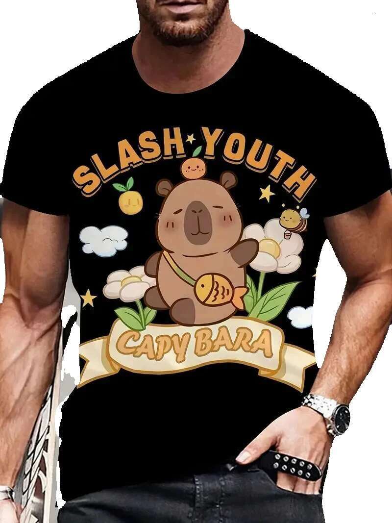 3D Printing Fun Pattern Men's and Women's T-shirts Cute Animals Capybara Summer Casual Fashion Loose Children's T-shirt Top