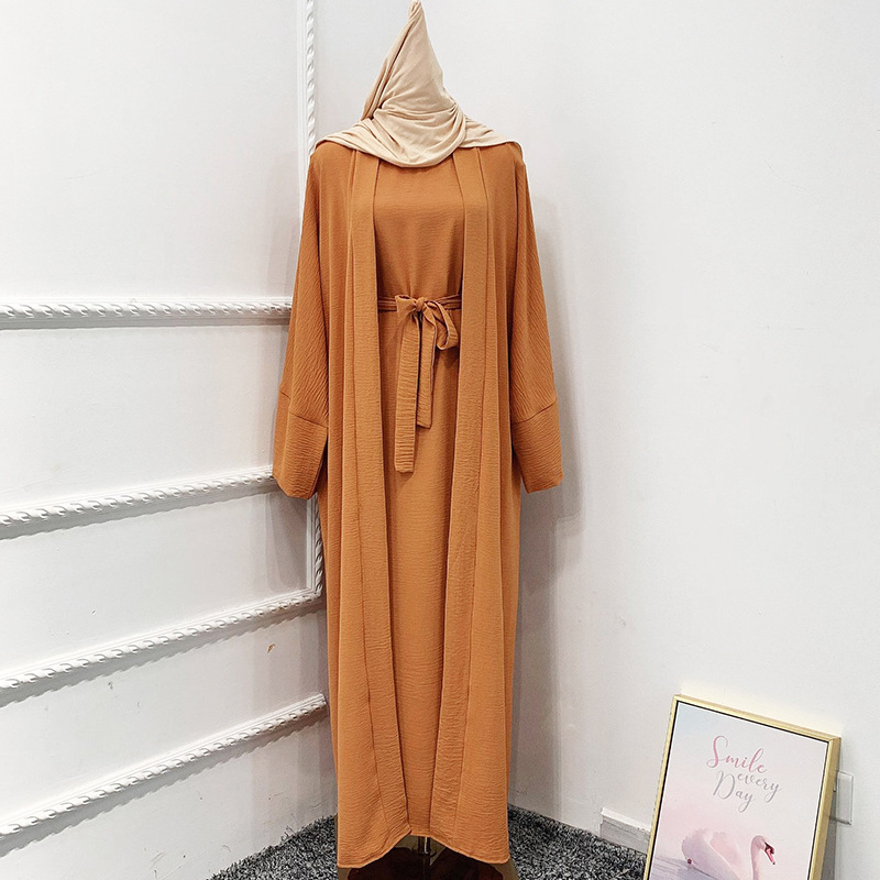 G11241Women's dress 2 piece set with belt Dubai cross-border women's robe two piece set