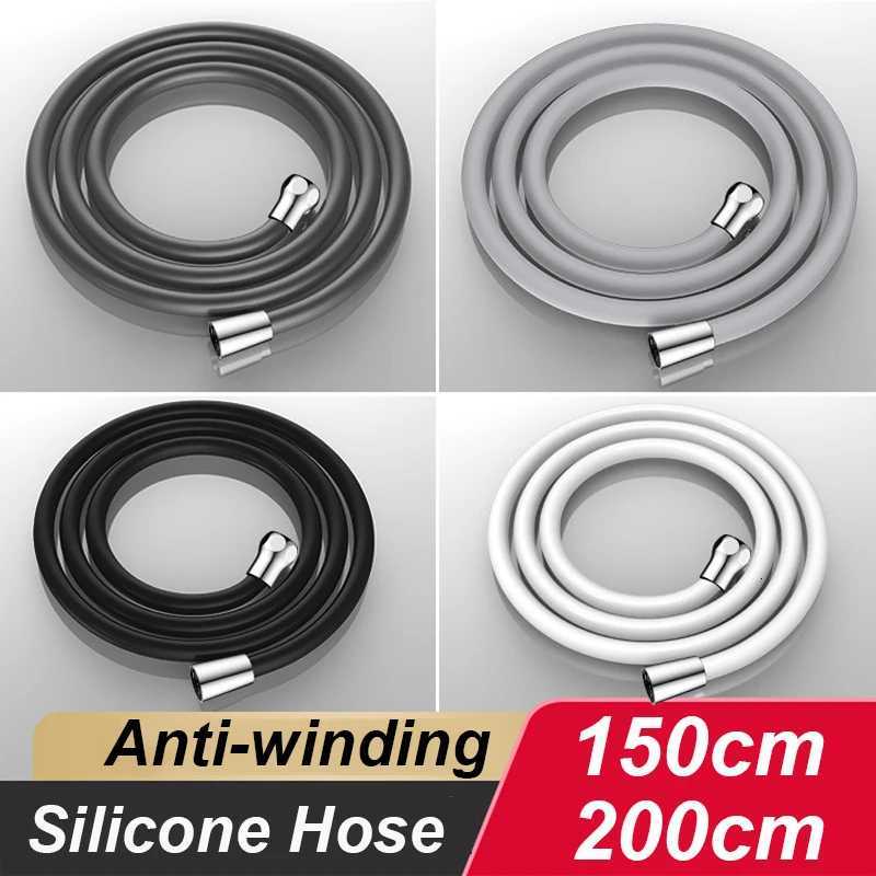 Soft Silicone ible Shower Hose Anti-Winding 15M/2M Bathro Shower Tube High Pressure Extension Black Shower Pipe Hose Y251107