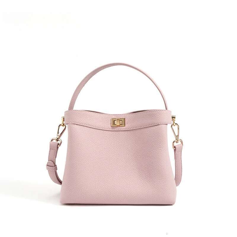 Famicare Genuine Leather Bucket Handbag Women Simplicity Crossbody Messenger Lady Fashion Small Square Shoulder Bag New
