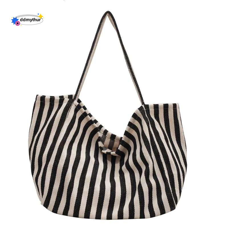 Women's Tote Striped Canvas Casual Handbags For Women Simple Shopping Large Capacity Woman Shopper School Shoulder Bag ddmythur