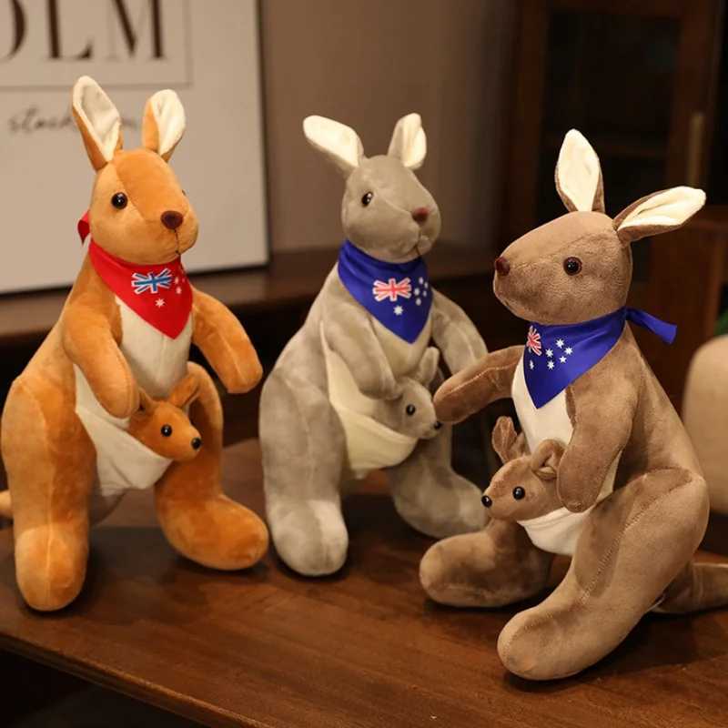 Lifelike Scarf Mum With Baby Kangaroo Plush Toy Kids Toy Simulation Australian Animals Kangaroo Plushie Funny Gift for Children C251107
