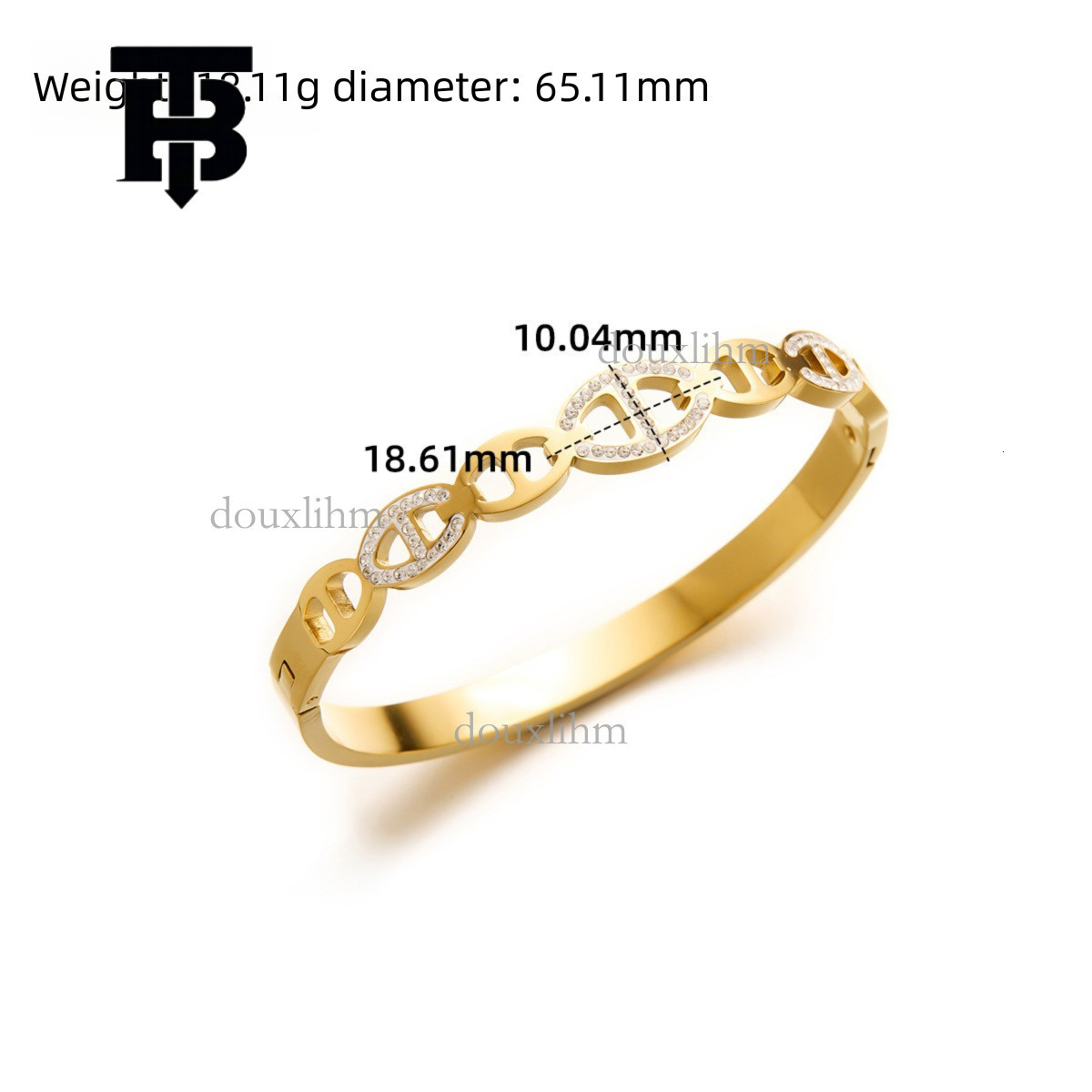 TB BHULAMTE Designer Luxury Gold - Tone Linked Oval Bracelet With Rhinestone Accents Sparkling Zircon Trapezoidal Opening Bracelet With Gold Style Fas