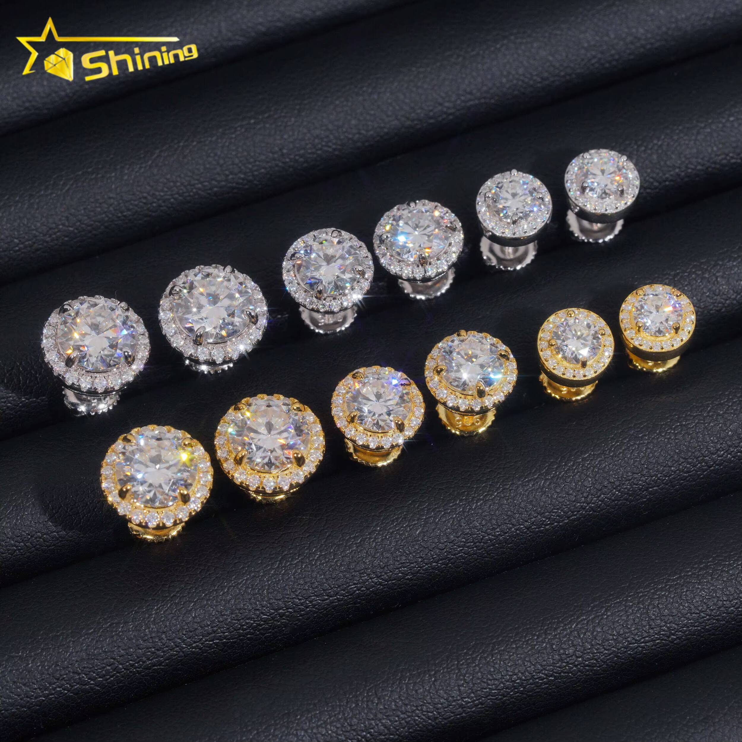 Fine Jewelry Stud Earring Moissanite Pass Diamond Tester Gold Plated 925 Sterling Silver Iced Out VVS Diamond Moissanite Earring