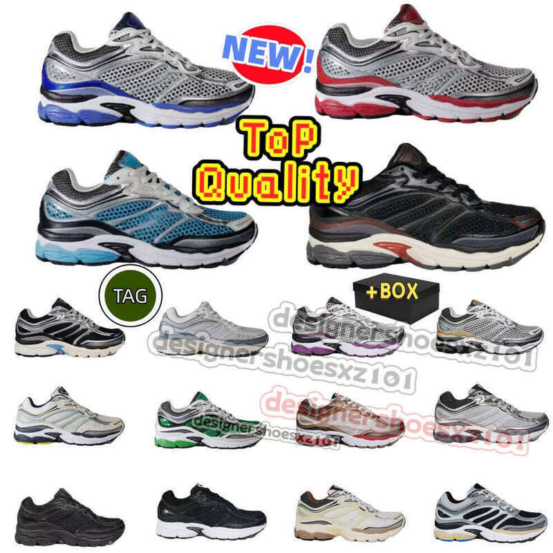Sauconny Shoes Sauconies Progrid Omni 9 Designer Shoes Outdoor Retro Running Shoes Metal Silver Shock Absorption Resistant Thick Sole Chaussure With Box