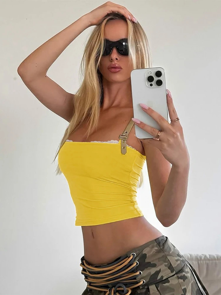 Trendix Girl sexy crop top street fashion sleeveless lace patchwork work vest womens Sprot casual adjustable shoulder strap 250407