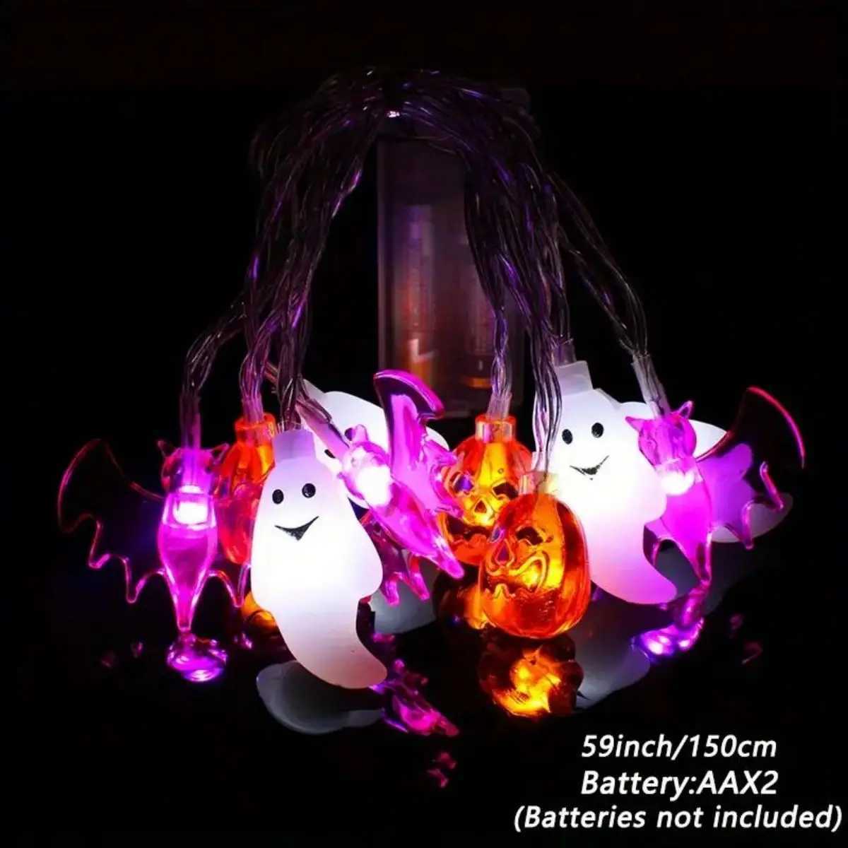 1pc Halloween String Lights Battery Operated 3D Pumpkin Bat Ghost Lights Halloween DecorationBattery Not Included W251107