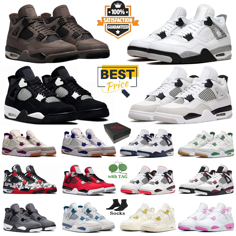 With box Design 4s Sneakers Cave Stone Retro white cement White Thunder Military Black Men Women Daily Outfit Outdoor Casual Classic Basketball Shoes 36-47