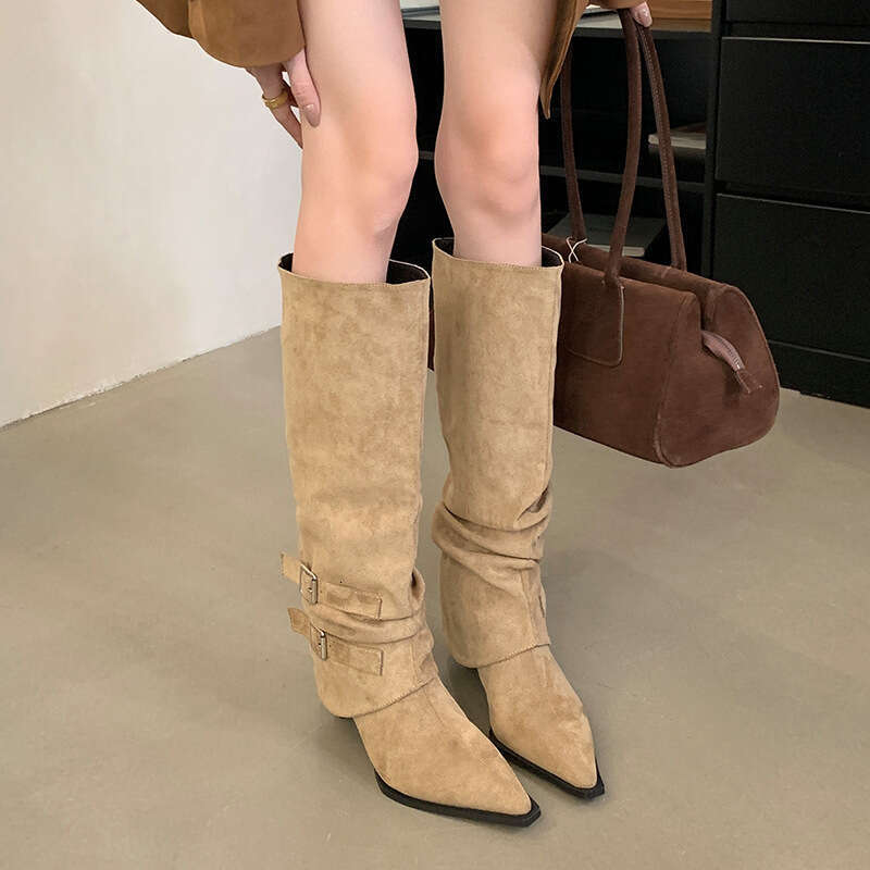 Suede Pointed Toe Ruched Free shipping Slouch For Women 2025 Autumn Winter New Detachable Two-Way Wear Stiletto Long High Heel Short Boots