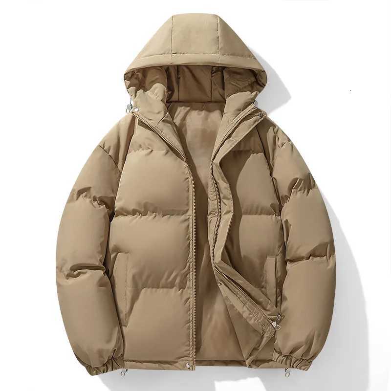 Korean Style New Fashion Winter Mens Solid Color Simple Basic Casual Trendy Loose Hooded Plus Size Quilted Jackets Male CoatsT251107